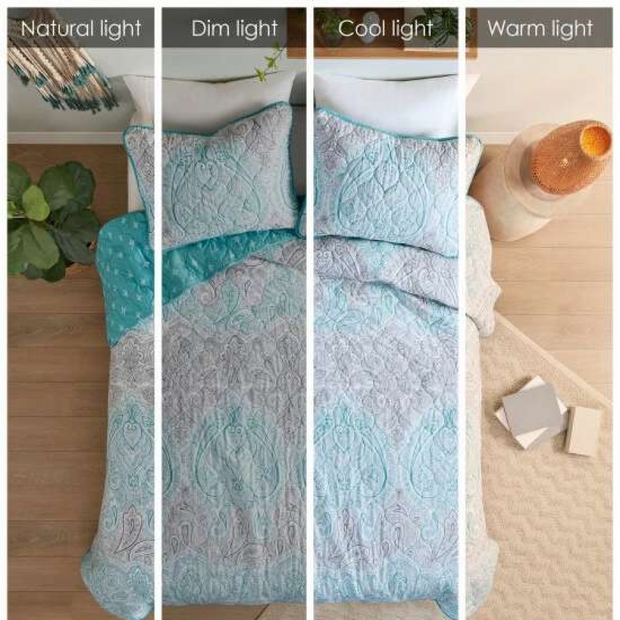 Best Outlet Madison Park Peggy Teal 3 Piece Reversible Cotton Coverlet Set