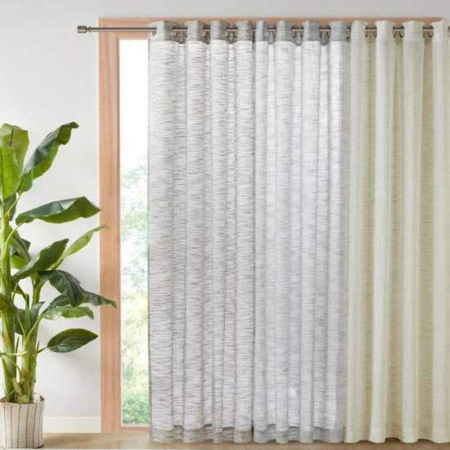 Hot Best Sale Madison Park Kaisley Yarn Dyed Slub Grommet Top Sheer Window Curtain Black