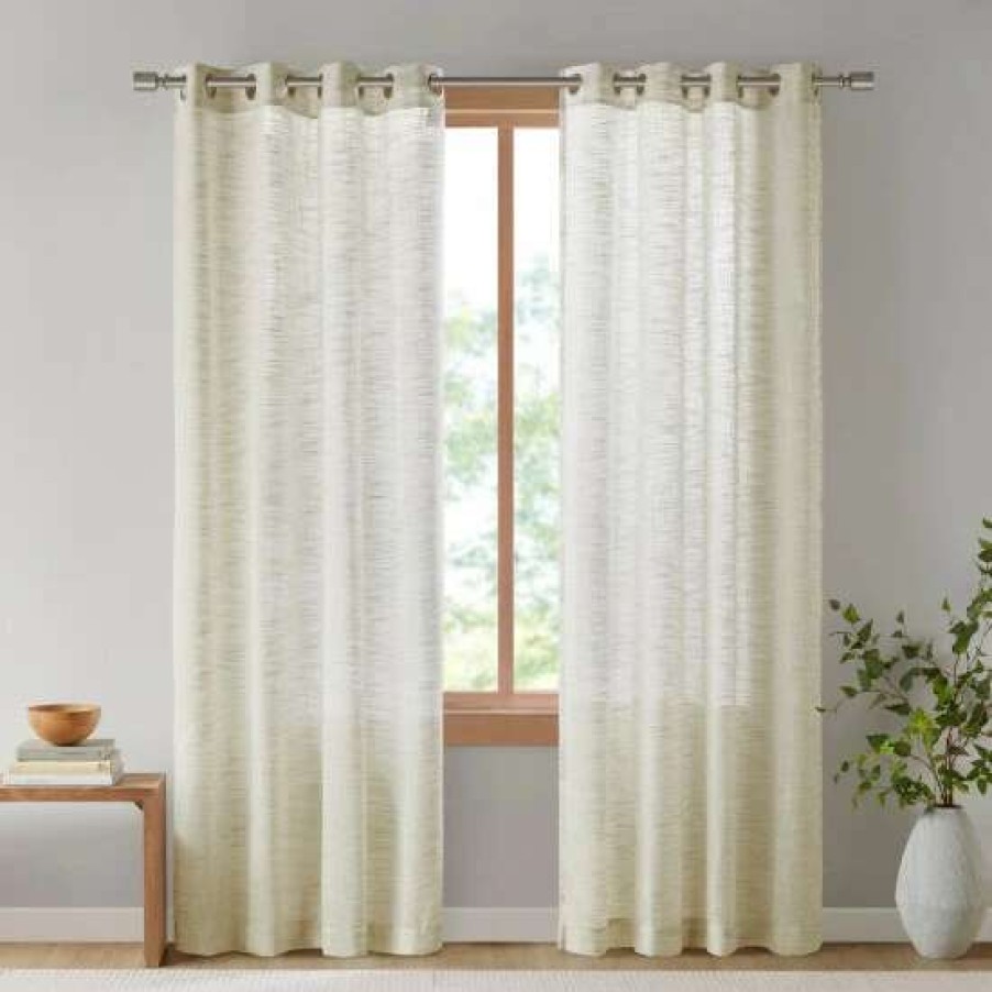 Hot Best Sale Madison Park Kaisley Yarn Dyed Slub Grommet Top Sheer Window Curtain Black