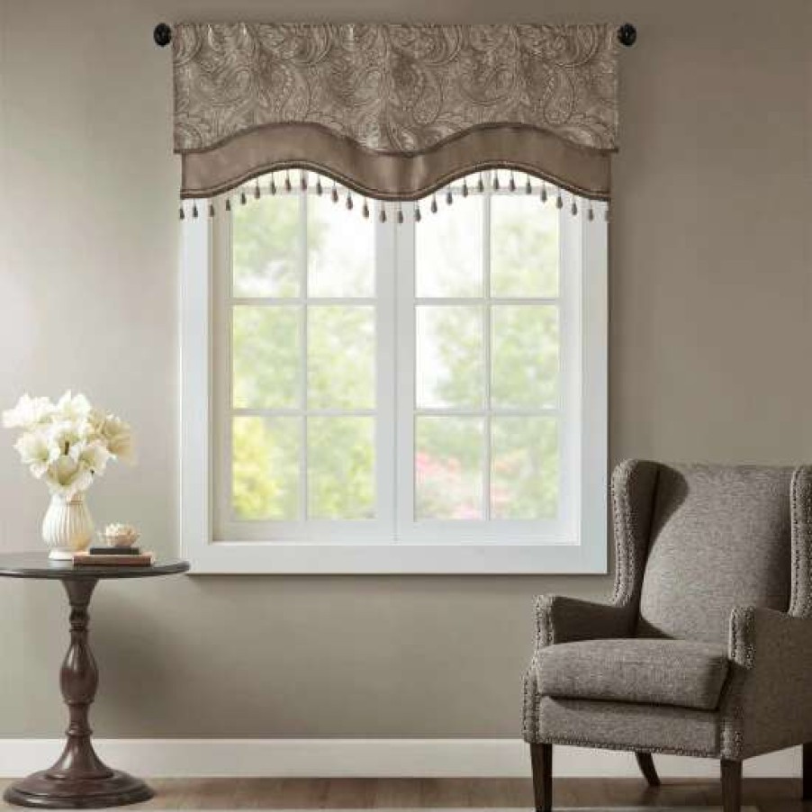 Best Best Deal Madison Park Whitman Jacquard Window Rod Pocket Valance With Beads 50 X 18