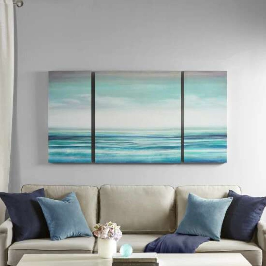 Best Budget Madison Park Teal Tides Blue Coastal Gel Coat Canvas 3 Pieces Set With Mdf Stretcher Bar