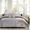 New Flash Sale Madison Park Brianna Grey/ Blush Cotton Sateen Printed 6-Piece Duvet Cover Set