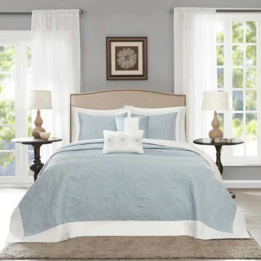 Hot New Madison Park Stanton Blue Reversible Bedspread Set