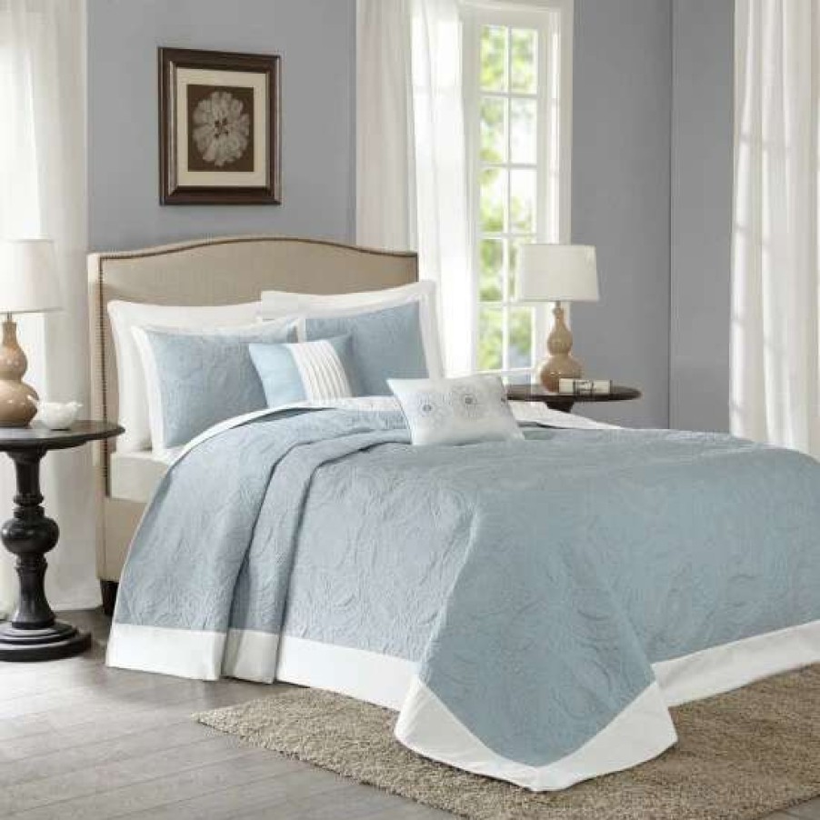 Hot New Madison Park Stanton Blue Reversible Bedspread Set