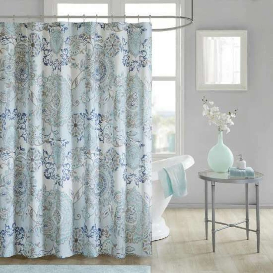 Hot Hot Sale Madison Park Loleta Cotton Printed Shower Curtain Blue