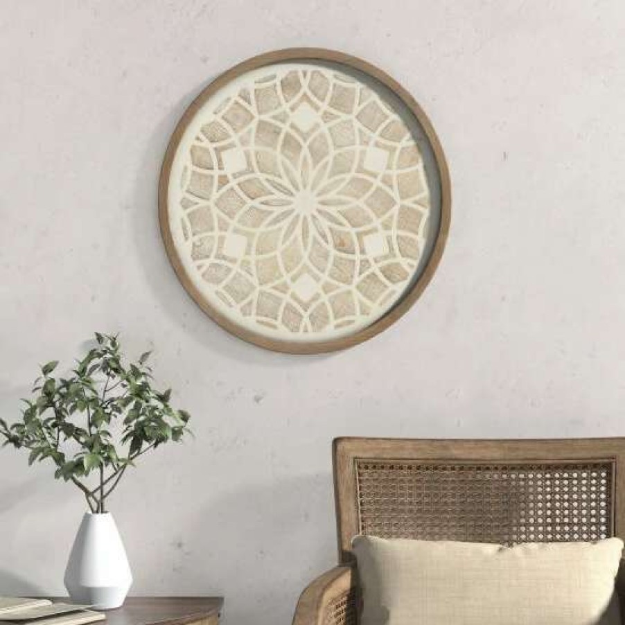 Wholesale Best Deal Madison Park Leah Natural/ White Medallion Wood Wall Decor