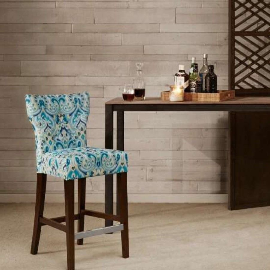 Wholesale Brand New Madison Park Hayes Blue/ Yellow Tufted Back Counter Stool 17.75 W X 21.125 D X 38.25 H