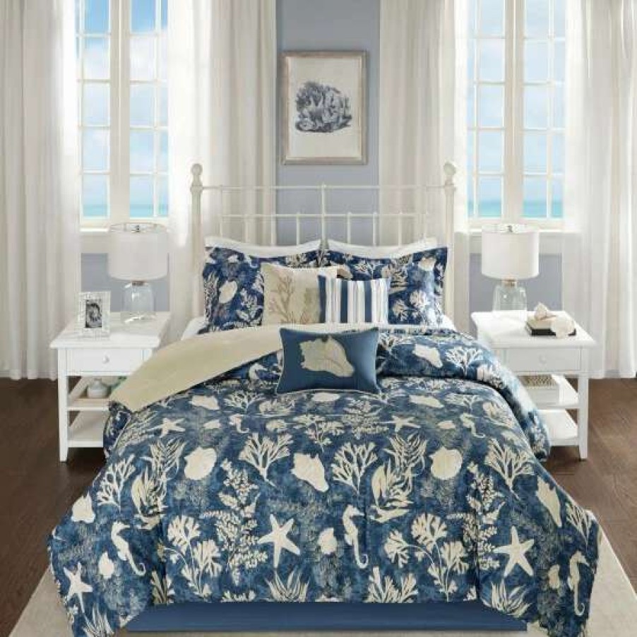 Wholesale Budget Madison Park Chatham Blue 7-Piece Cotton Sateen Comforter Set