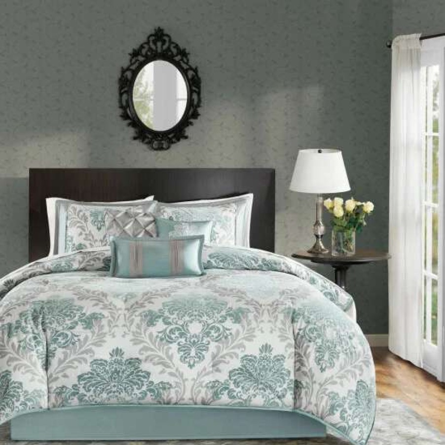 Hot Coupon Madison Park Larissa Aqua Printed 7 Piece Comforter Set