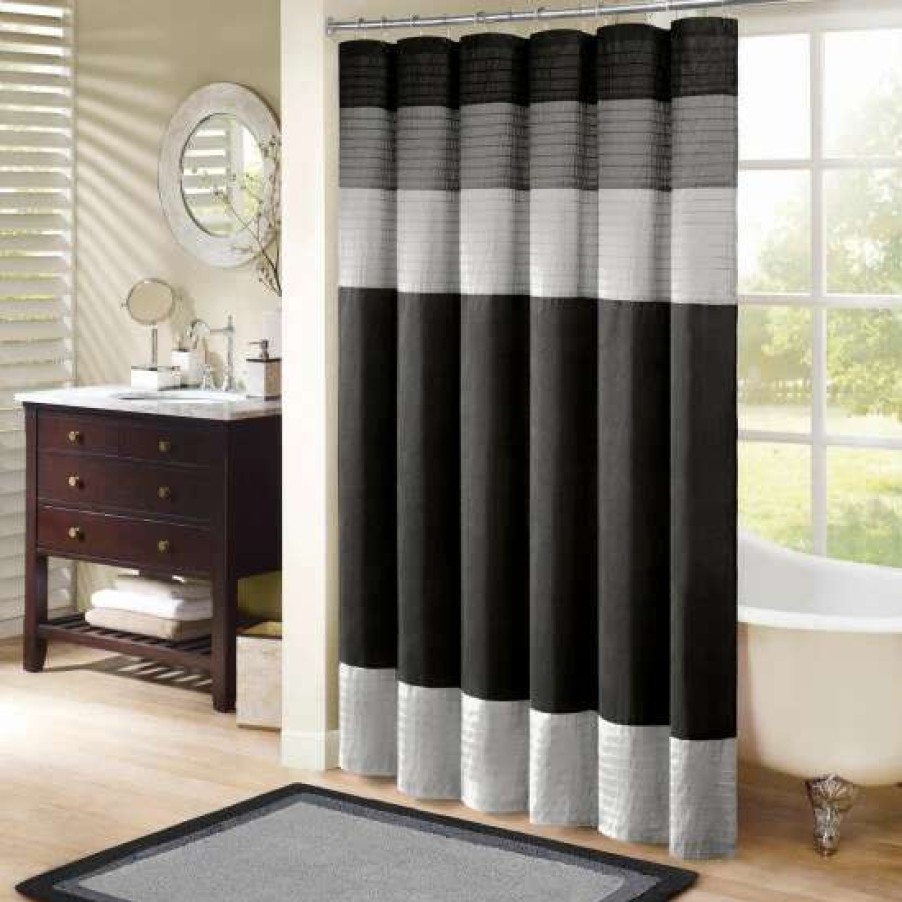 Clearance Discount Madison Park Infinity Black Pieced Faux Silk Shower Curtain