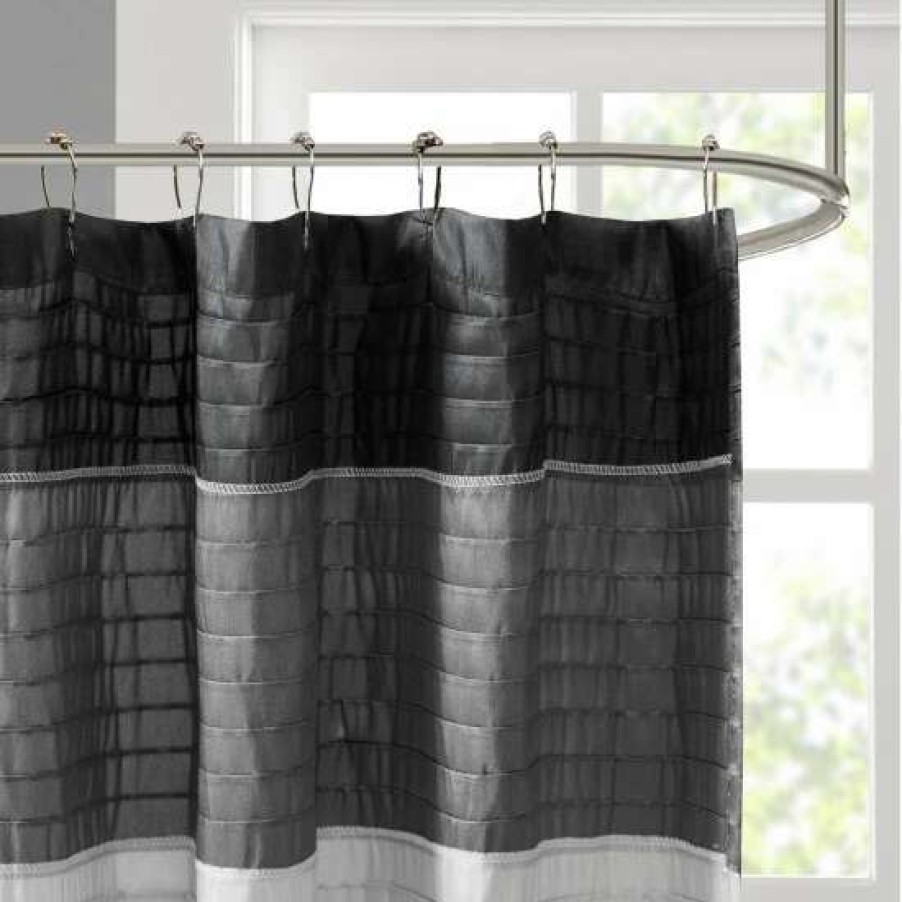 Clearance Discount Madison Park Infinity Black Pieced Faux Silk Shower Curtain