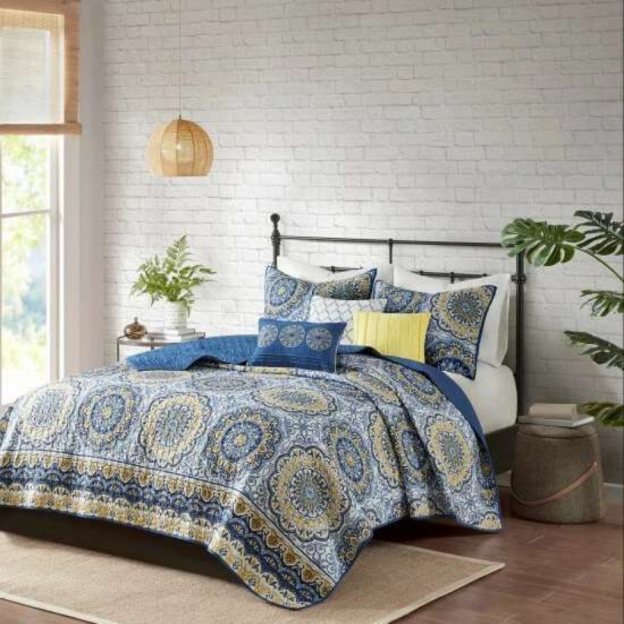 Best New Madison Park Moraga Blue Boho Coverlet Set