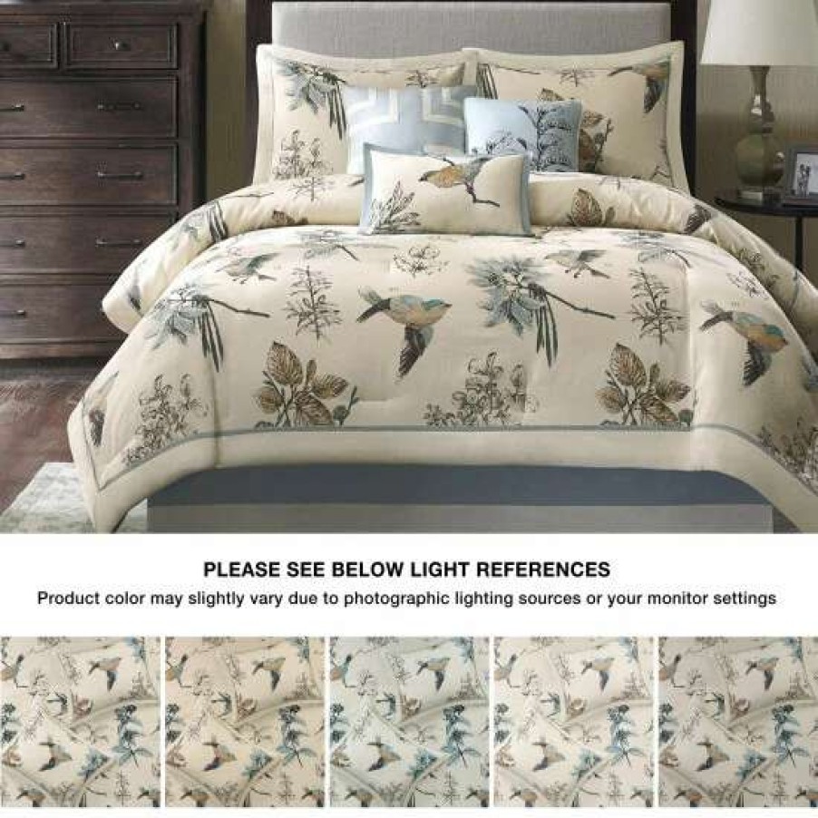 Best Buy Madison Park Pierce Printed Bird Pattern Cotton Twill 7-Piece Comforter Set