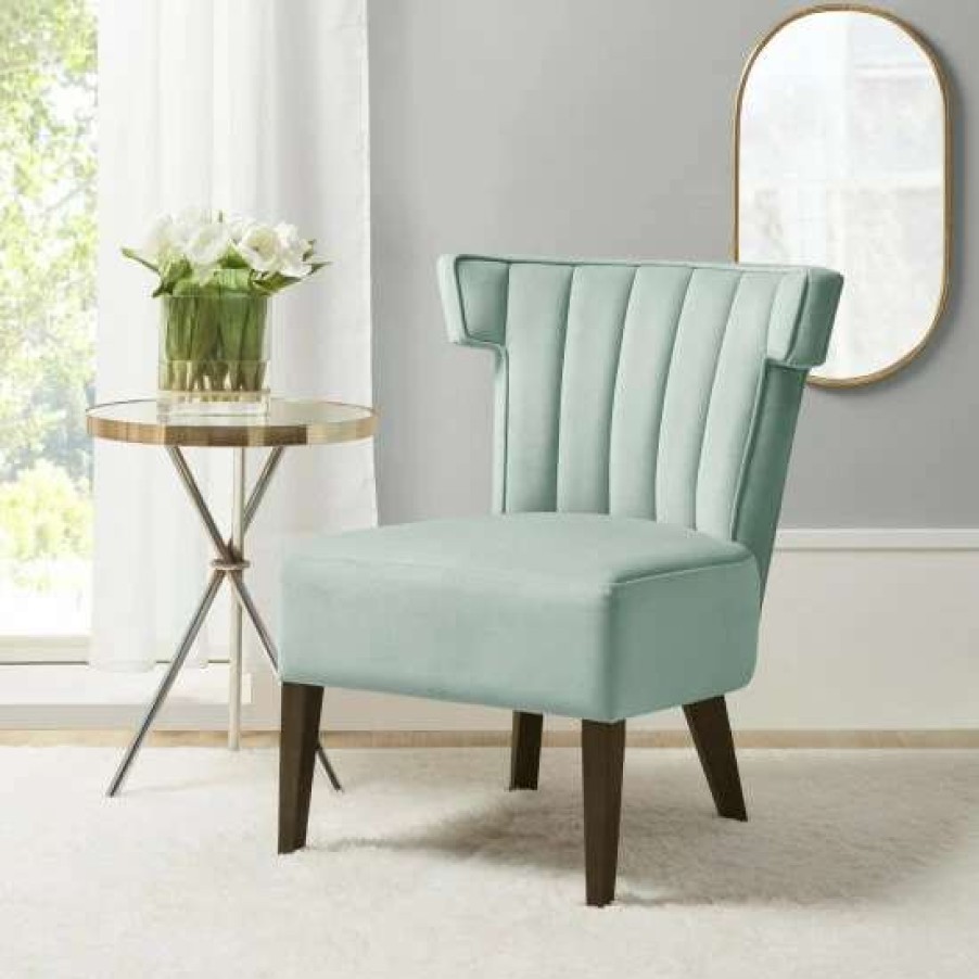 Best Discount Madison Park Rile Seafoam Upholstered Armless Accent Lounge Chair