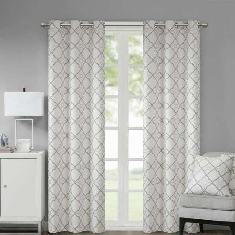 New Wholesale Madison Park Jax Cotton Printed Curtain Panel Pair Grey