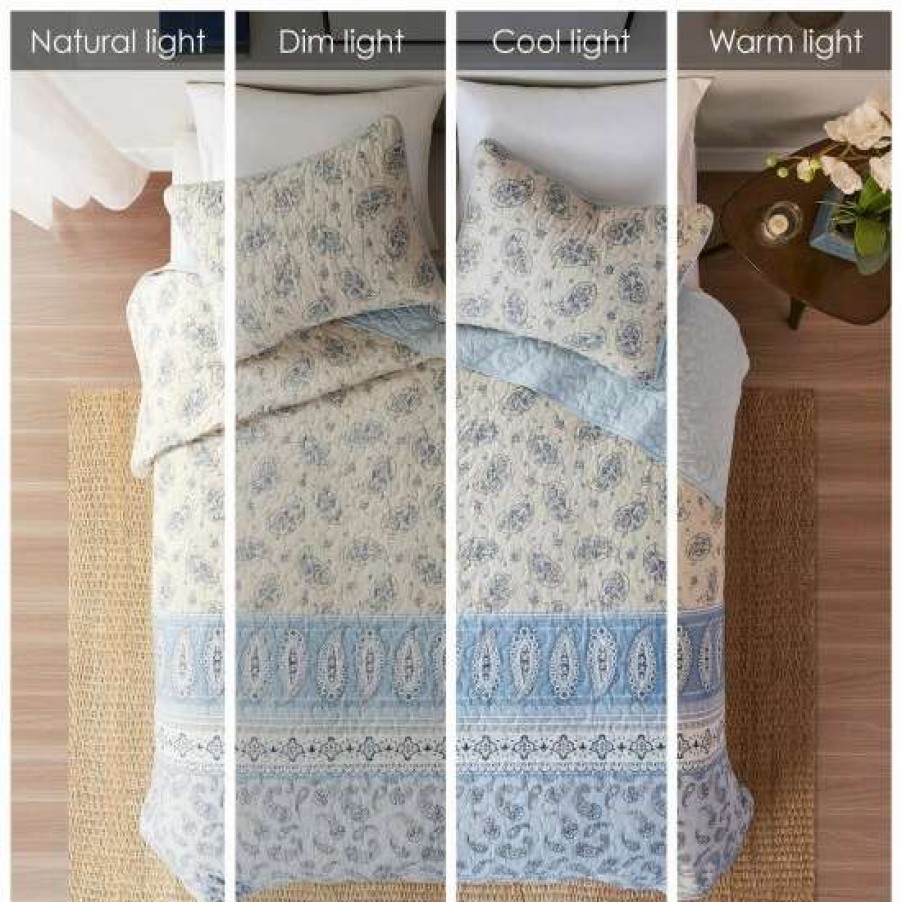 Online Cheap Madison Park Rosie Blue/ Taupe Reversible Cotton Coverlet Set