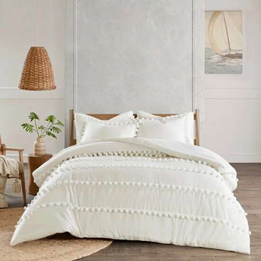 Wholesale Cheap Madison Park Tracie Pom Pom Cotton Comforter Set Ivory