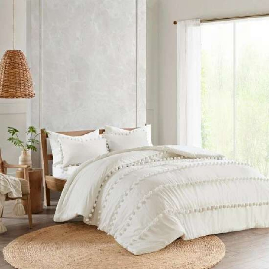 Wholesale Cheap Madison Park Tracie Pom Pom Cotton Comforter Set Ivory