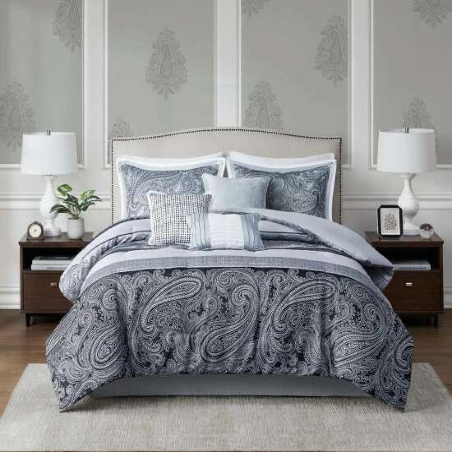 Best Best Sale Madison Park Richard Gray 7 Piece Jacquard Comforter Set