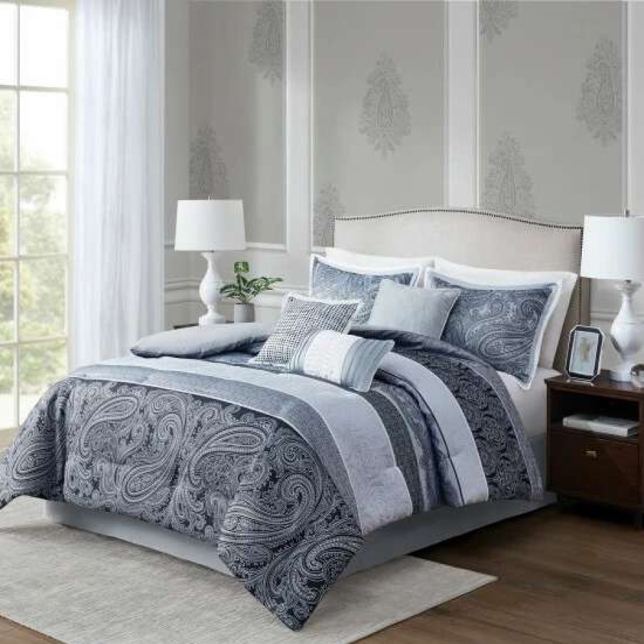 Best Best Sale Madison Park Richard Gray 7 Piece Jacquard Comforter Set