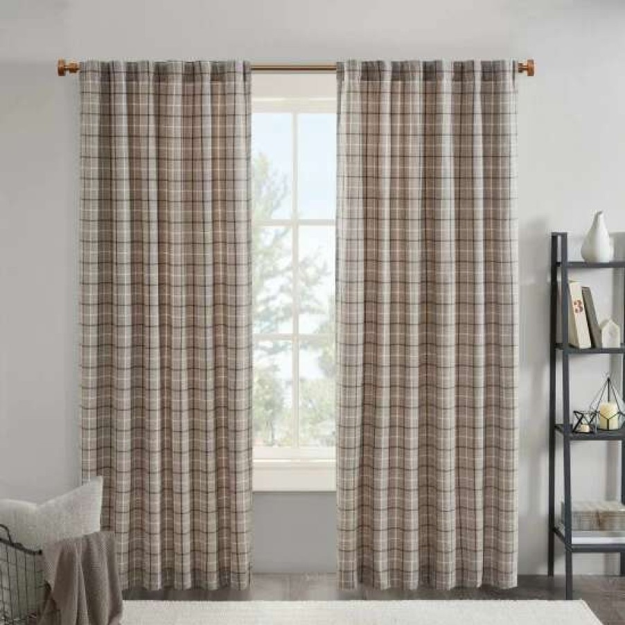 Clearance Top 10 Madison Park Salford Plaid Rod Pocket And Back Tab Single Curtain Panel With Fleece Lining Brown