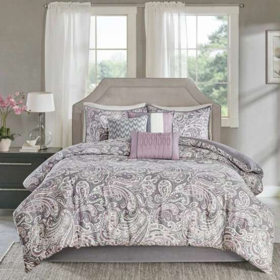 Clearance New Madison Park Lira Printed Paisley 7 Piece Comforter Set