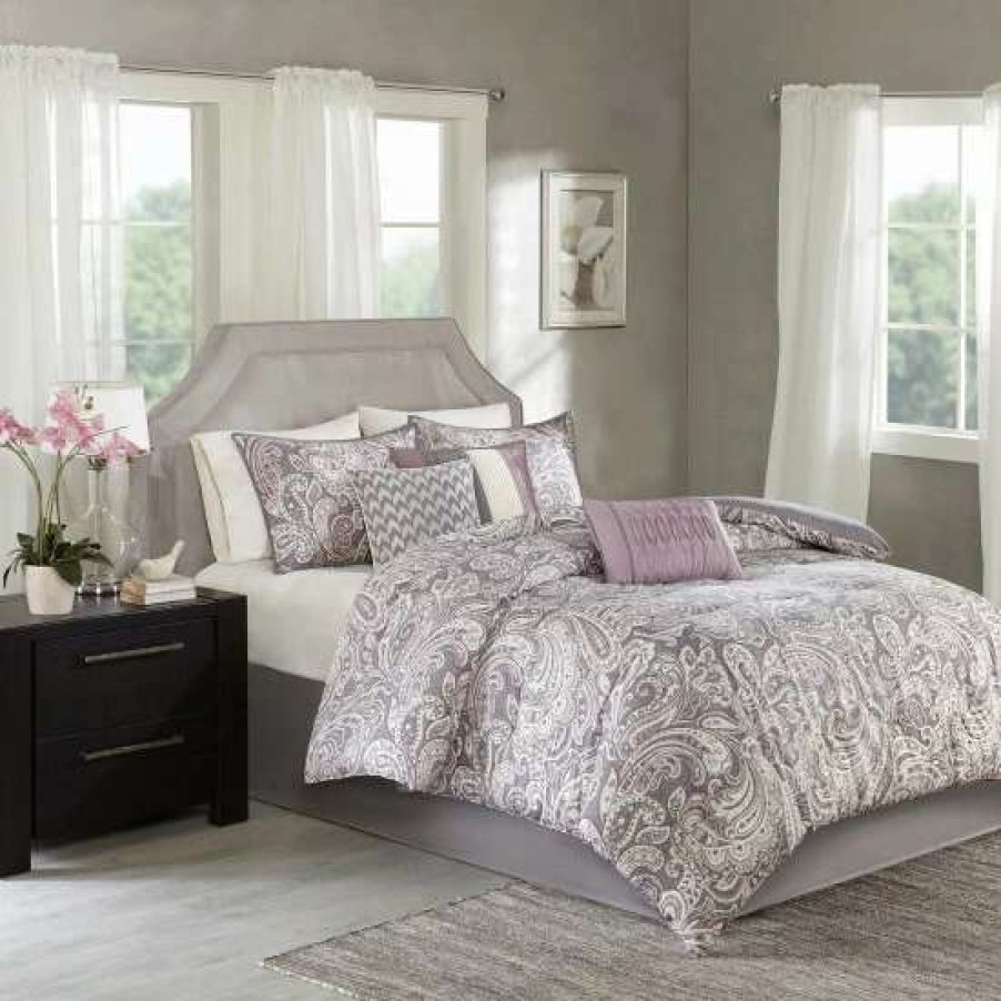 Clearance New Madison Park Lira Printed Paisley 7 Piece Comforter Set