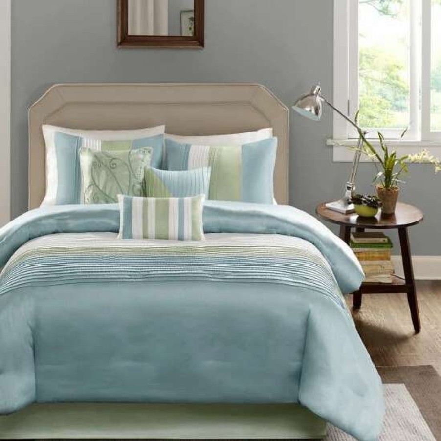 Online Best Sale Madison Park Chester Green/ Blue 7-Piece Comforter Set