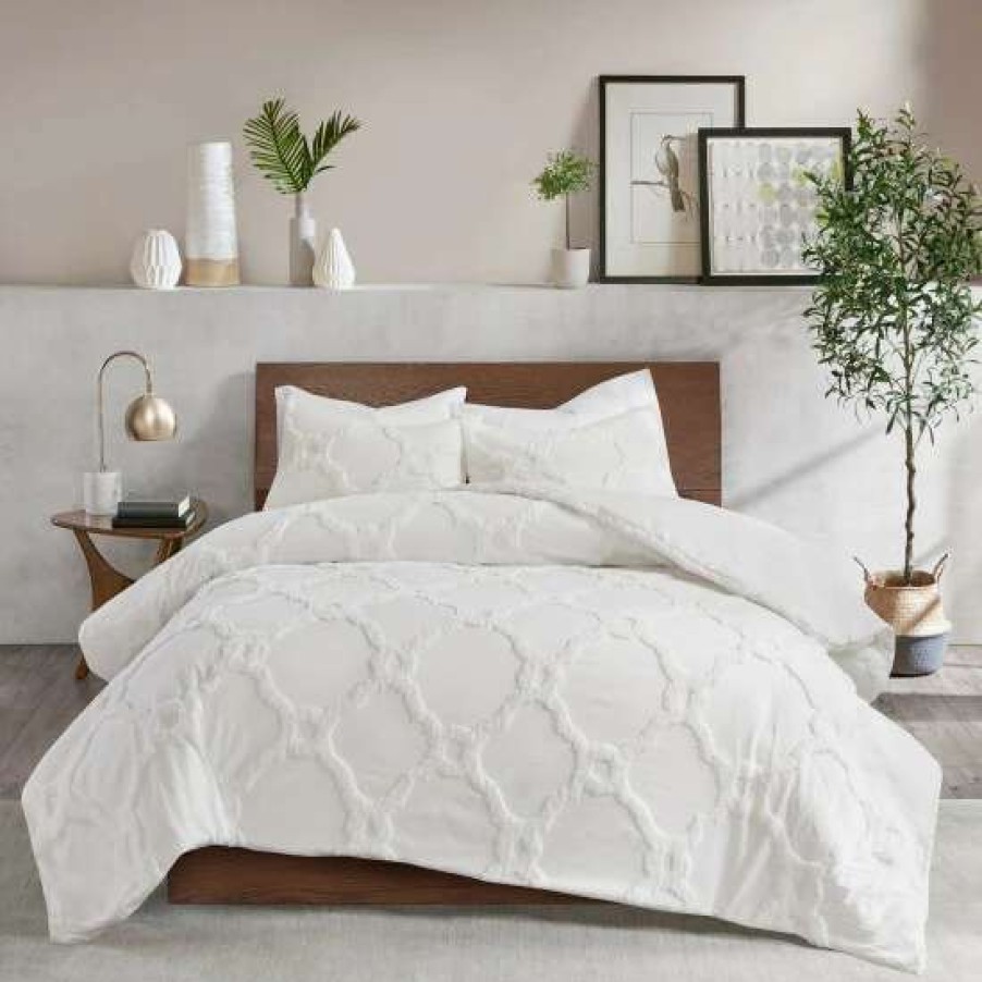 Online Best Sale Madison Park Nollie Tufted Chenille Geometric Comforter Set Off White