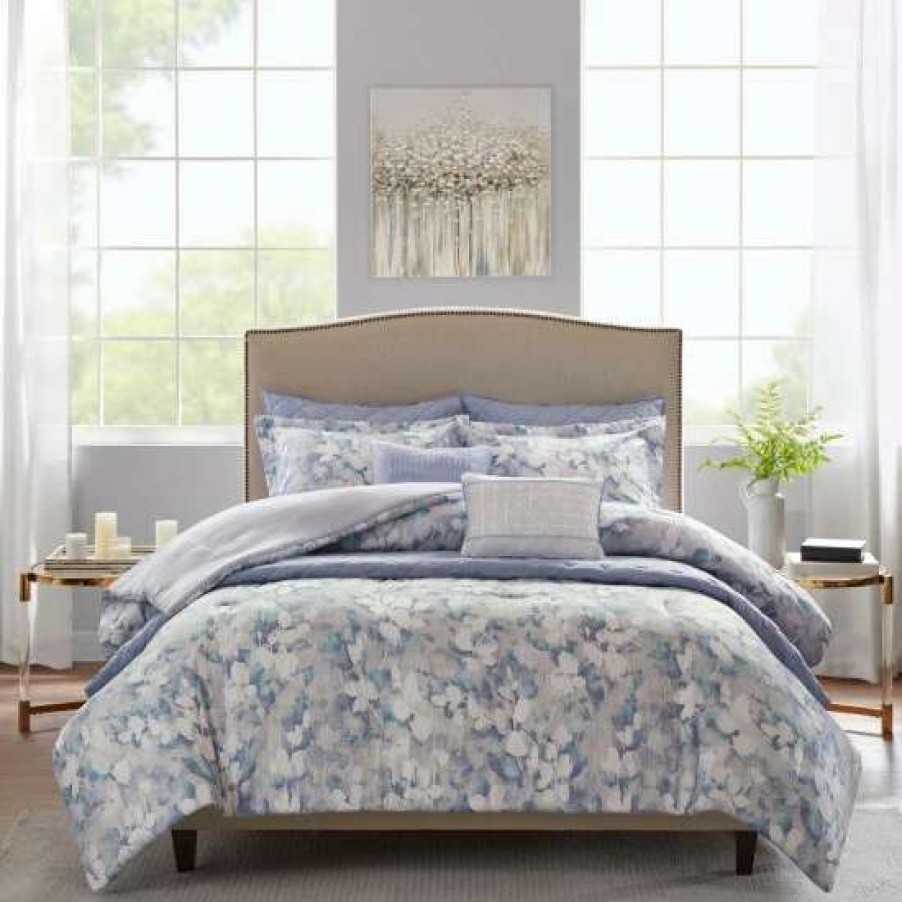 Best Buy Madison Park Zinnia Blue 8 Piece Printed Seersucker Comforter And Coverlet Set Collection