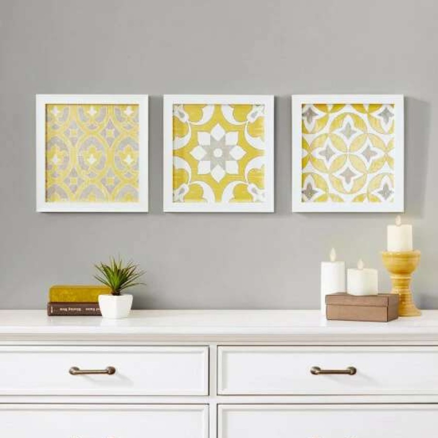 Clearance Deals Madison Park Patterned Tiles Paper Printed With Gel Coat And Framed Wall Decor 3 Piece Set