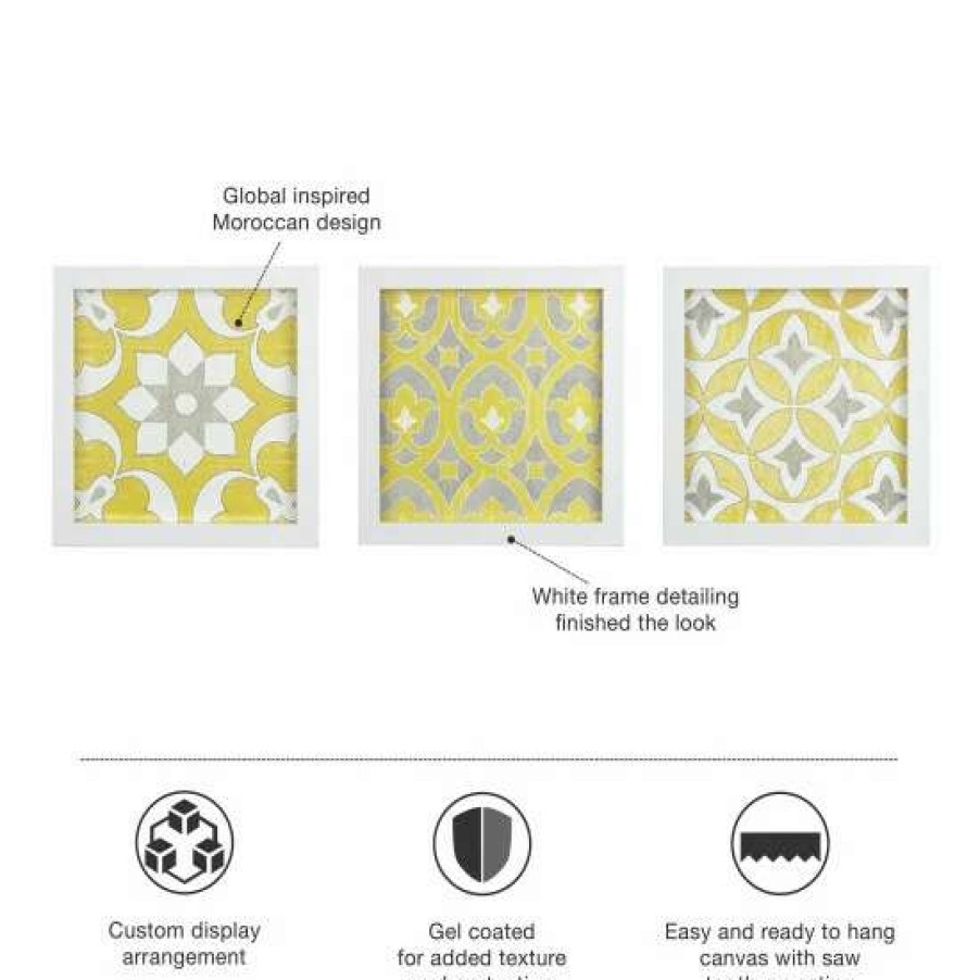 Clearance Deals Madison Park Patterned Tiles Paper Printed With Gel Coat And Framed Wall Decor 3 Piece Set