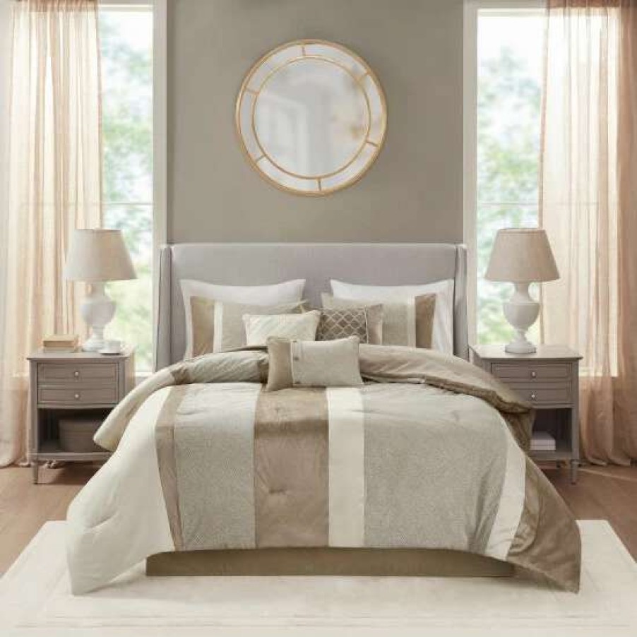 Best New Madison Park Wagner Taupe/ Brown 7 Piece Comforter Set