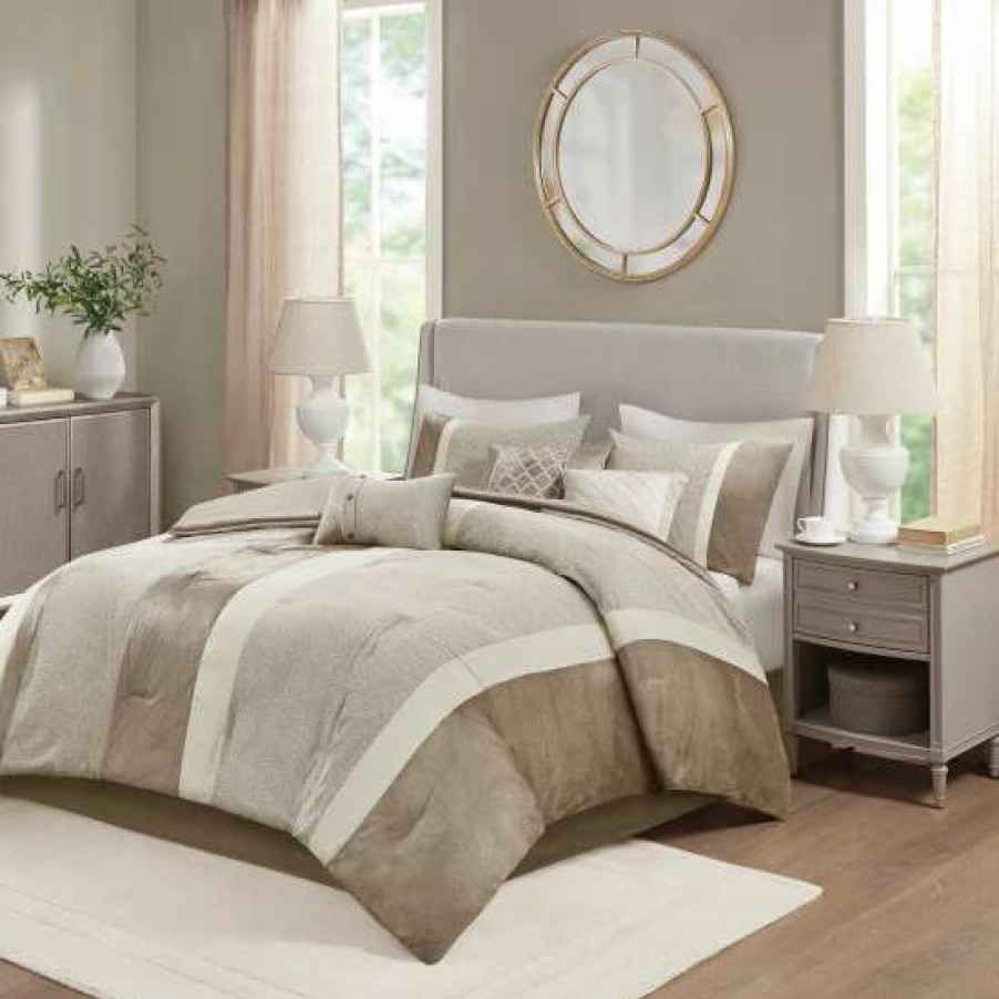 Best New Madison Park Wagner Taupe/ Brown 7 Piece Comforter Set