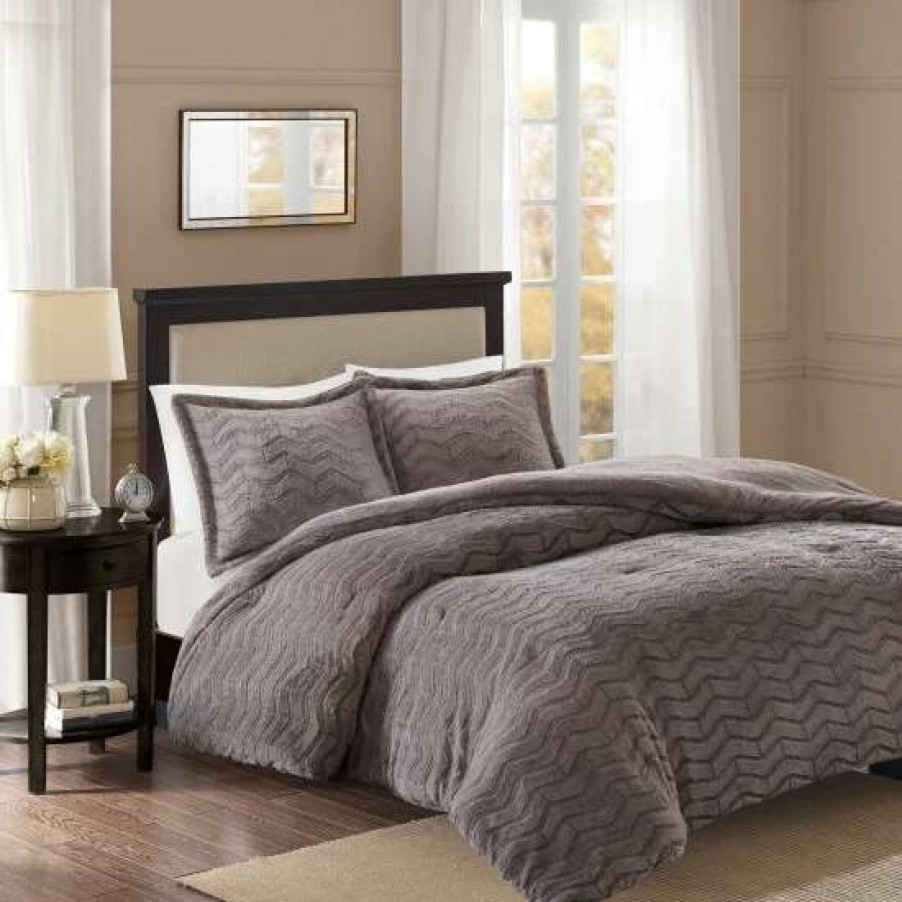 Best Buy Madison Park Kaplan Plushed Long Fur Down Alternative Comforter 3-Piece Set (2-Color Option) Grey