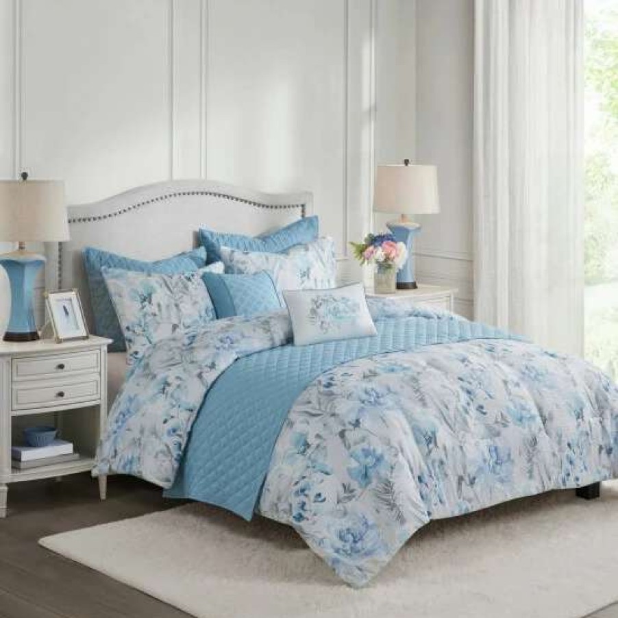 Online New Madison Park Zayden Blue 8 Piece Printed Seersucker Comforter And Coverlet Set Collection