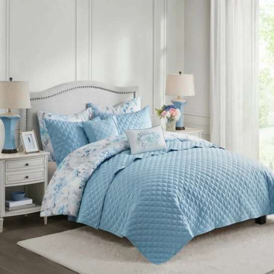 Online New Madison Park Zayden Blue 8 Piece Printed Seersucker Comforter And Coverlet Set Collection