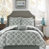 Online Best Pirce Madison Park Essentials Almaden Grey Trellis Pattern Reversible Complete Comforter Set With Cotton Bed Sheets