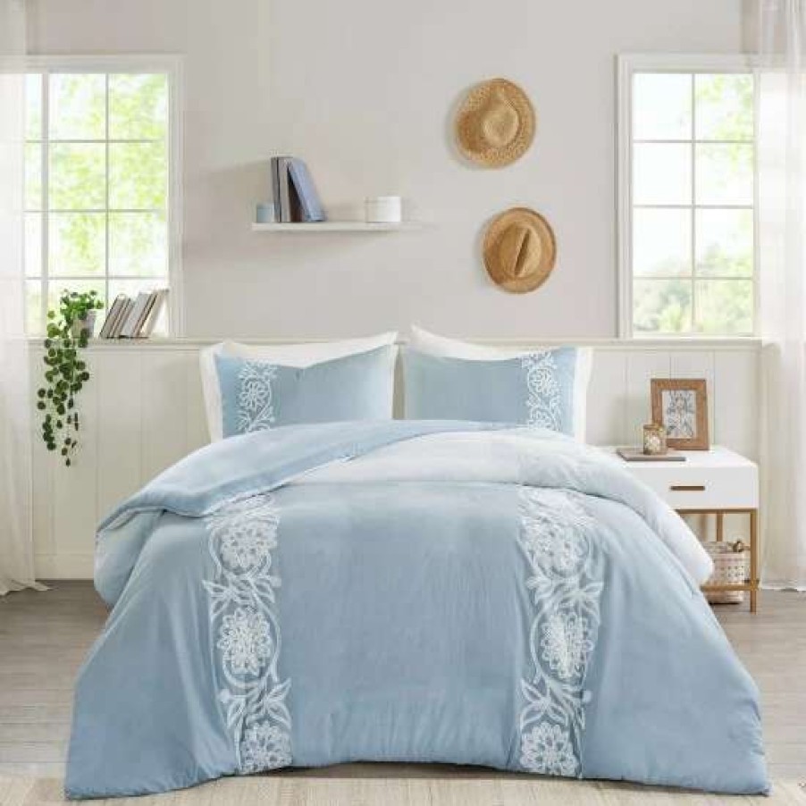 Best Best Pirce Madison Park Layla Blue Cotton Duvet Cover Set