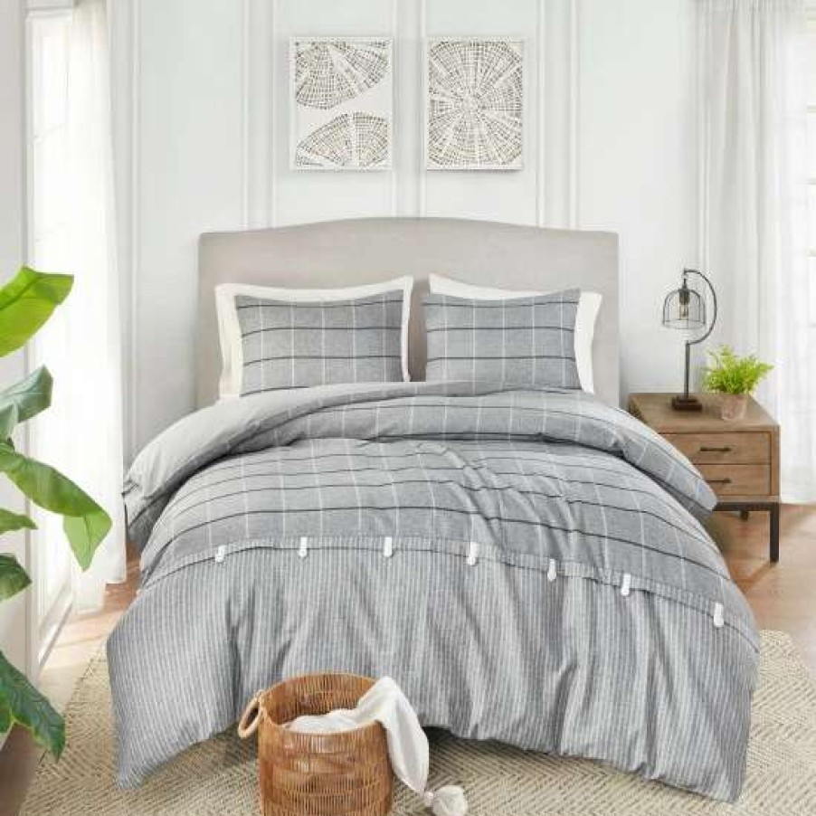 New Coupon Madison Park Elm Gray 3 Piece Faux Linen Jacquard Duvet Cover Set (Insert Excluded)