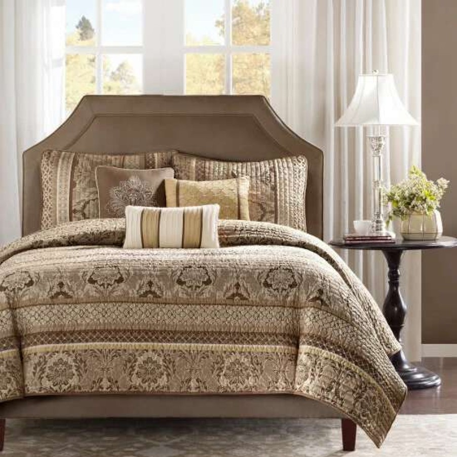 New Brand New Madison Park Venetian 6-Piece Coverlet Set Brown/Gold