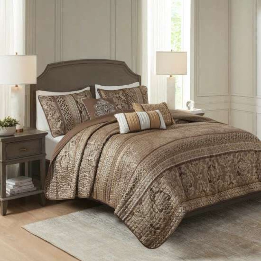 New Brand New Madison Park Venetian 6-Piece Coverlet Set Brown/Gold