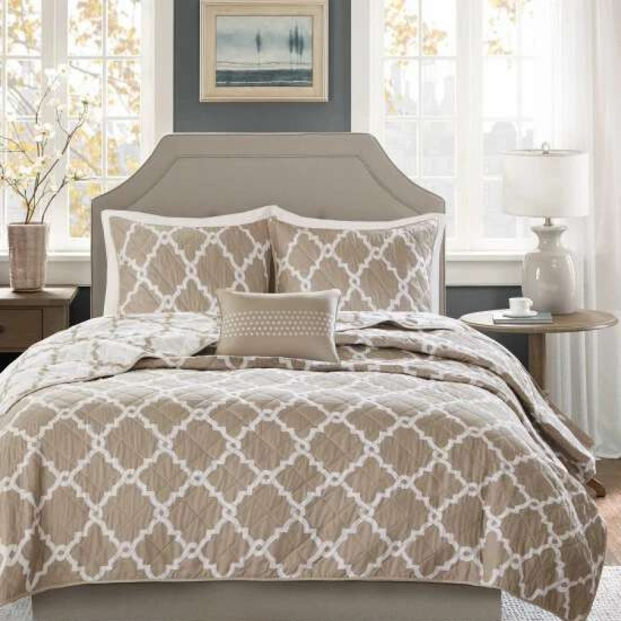 Best Cheap Madison Park Diablo Taupe Reversible Coverlet Set