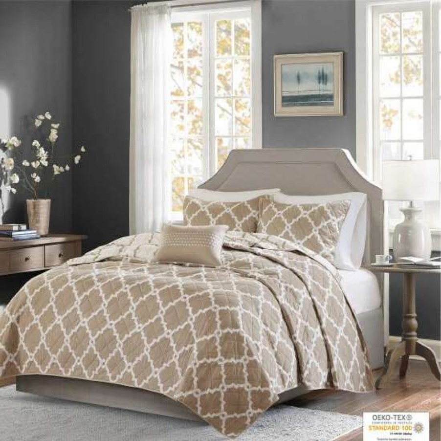 Best Cheap Madison Park Diablo Taupe Reversible Coverlet Set