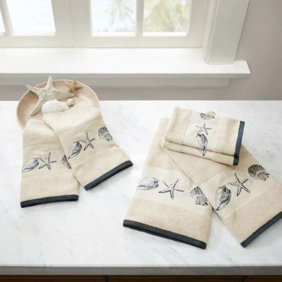 Clearance Budget Madison Park Nantucket Blue Embroidered Cotton Jacquard 6-Piece Towel Set