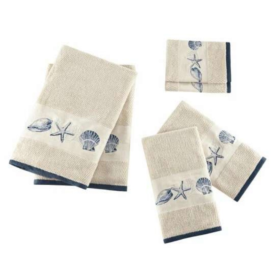 Clearance Budget Madison Park Nantucket Blue Embroidered Cotton Jacquard 6-Piece Towel Set