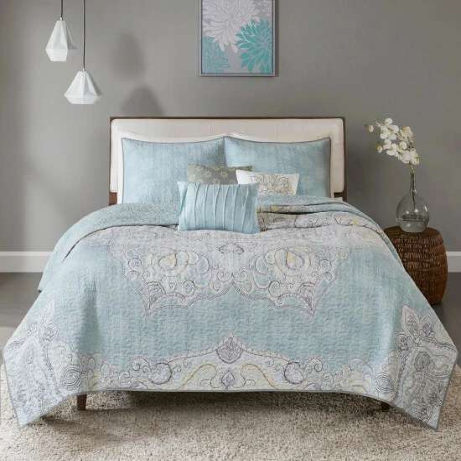 Hot Top 10 Madison Park Joanna Seafoam 6-Piece Reversible Cotton Sateen Coverlet Set