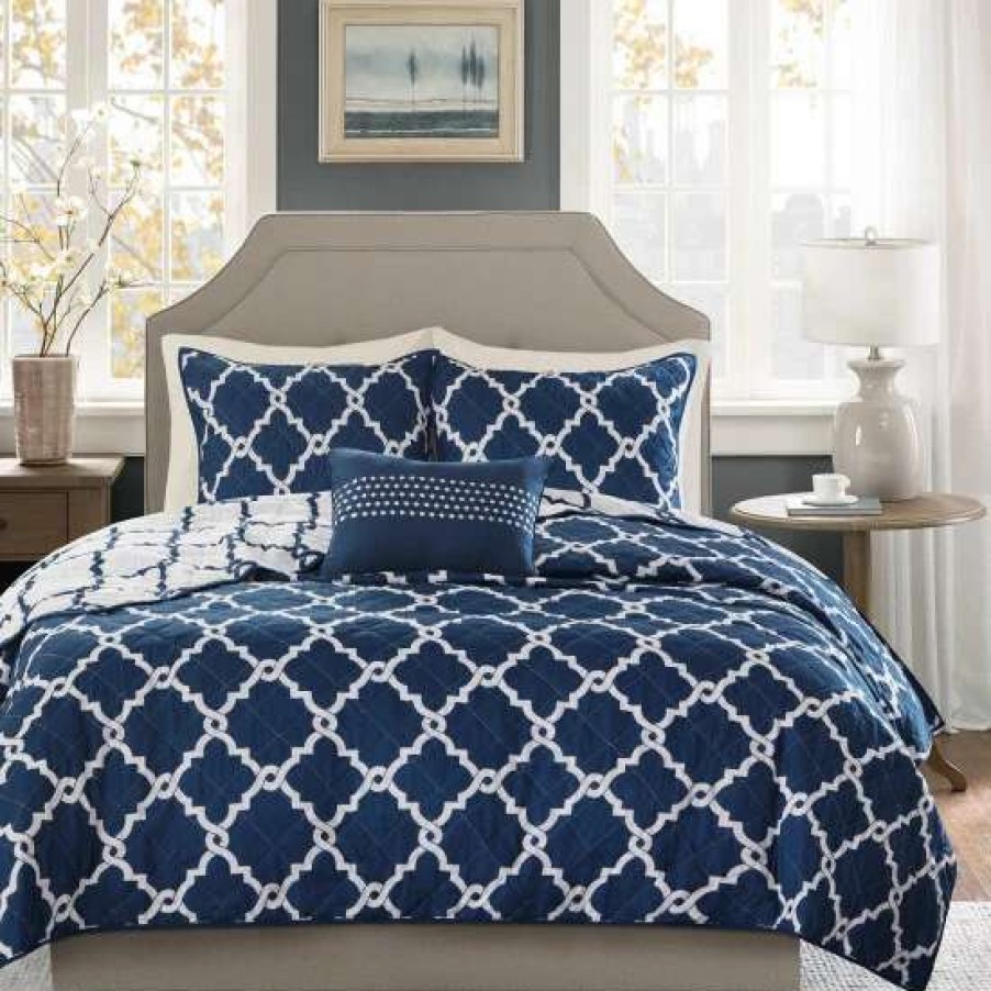 Clearance Discount Madison Park Cole Navy Reversible Coverlet Set