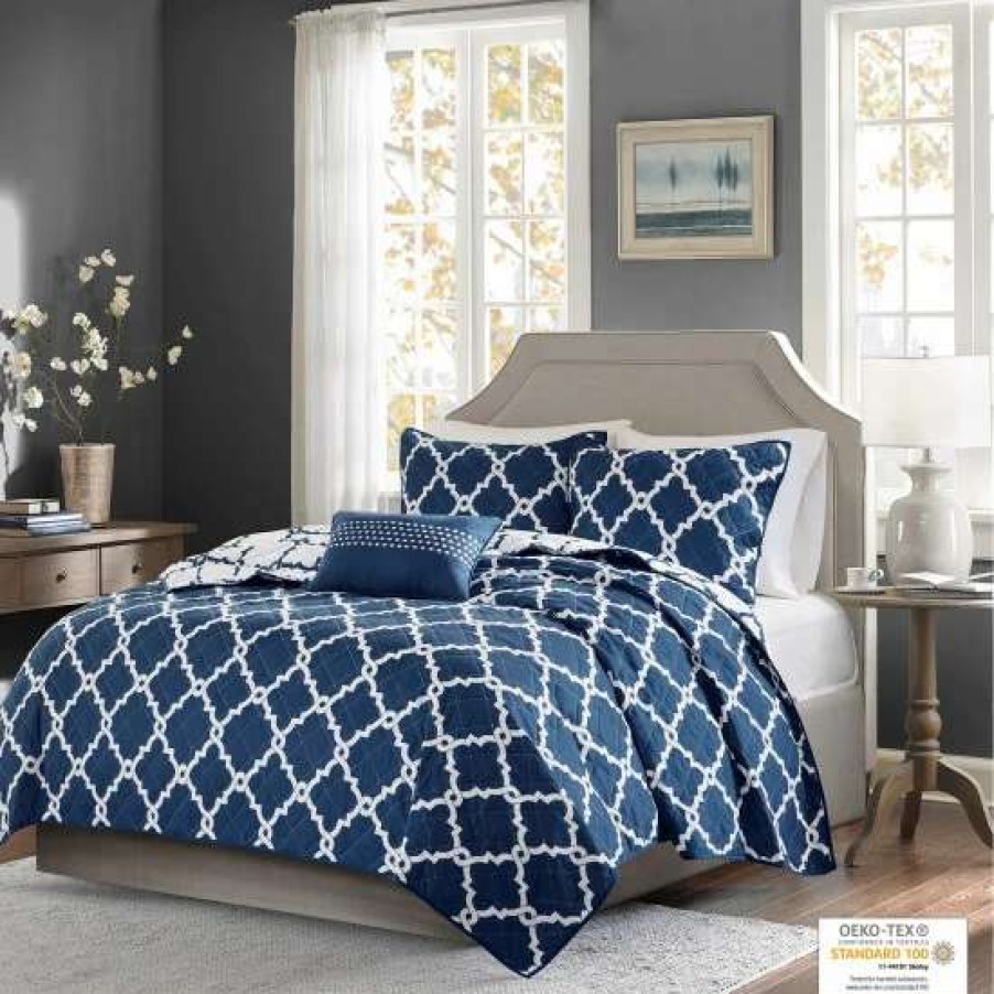 Clearance Discount Madison Park Cole Navy Reversible Coverlet Set