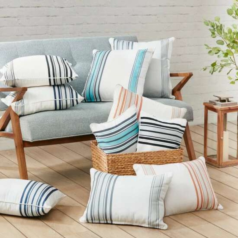 Online New Madison Park Bolinas Printed Stripe 3M Scotchgard Outdoor Square Pillow 20 20 Black